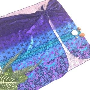 BOGO Bohemian print sarong beach swim coverup multi blue purple OS